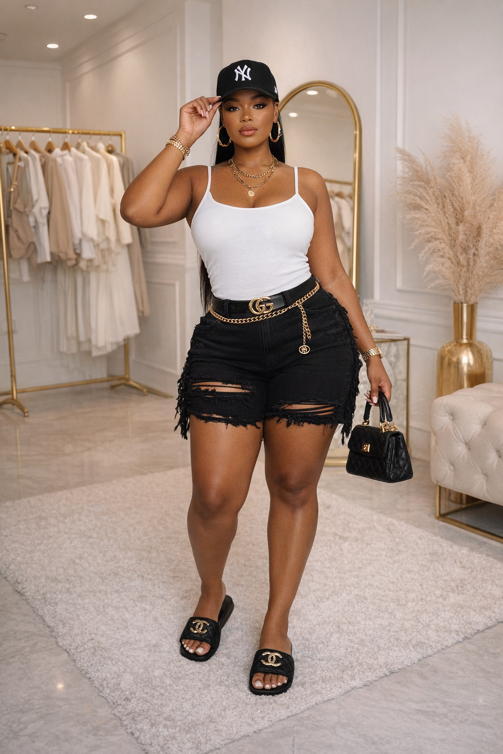 Black distressed fringe shorts
