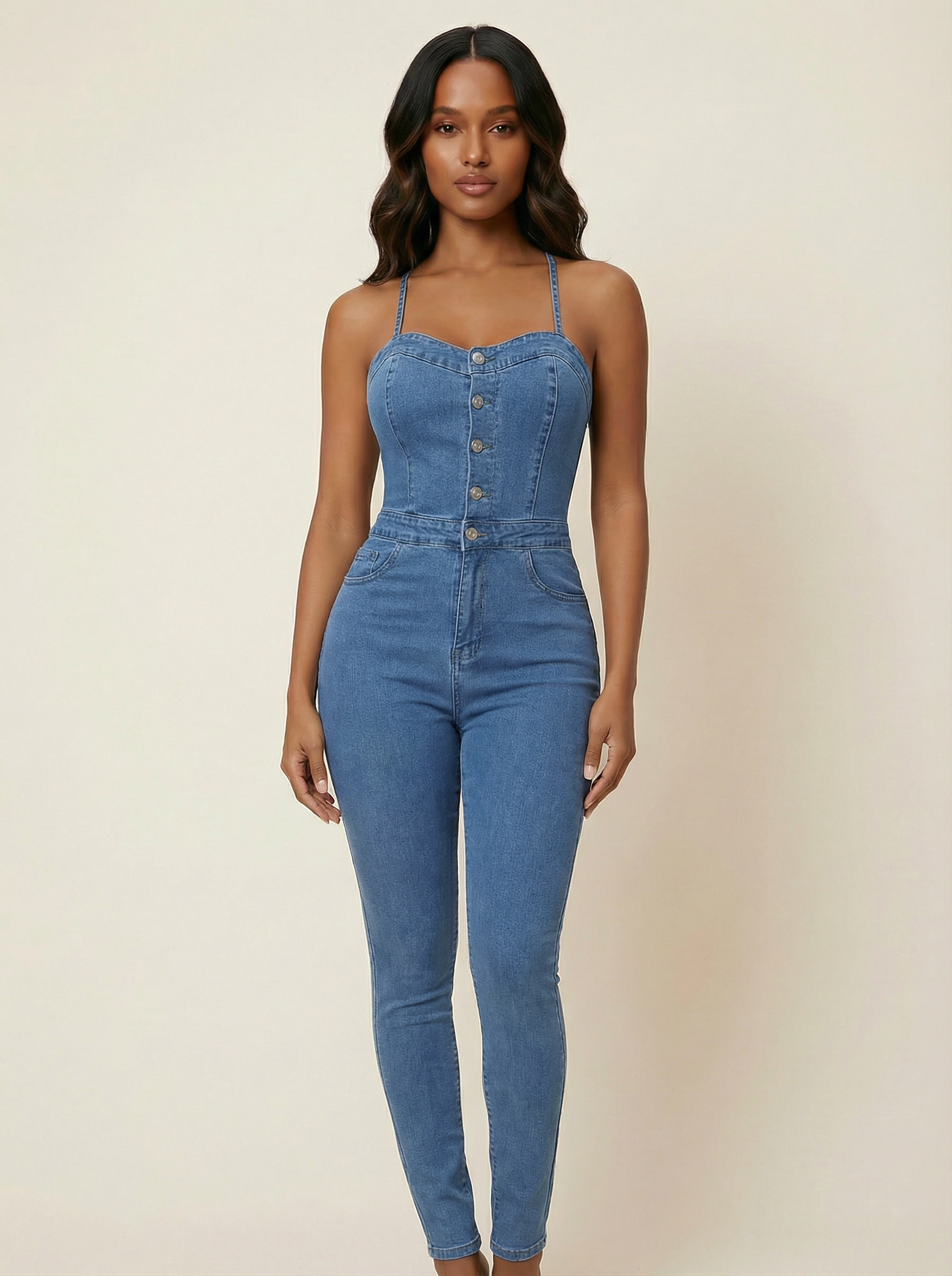 The Harper Denim Corset Jumpsuit